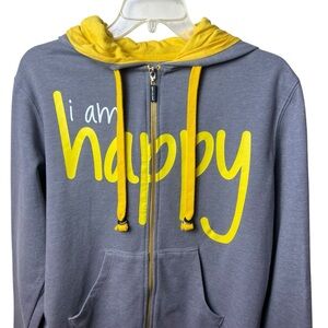 Peace Love World I am Happy Graphic Zip Up Hoodie